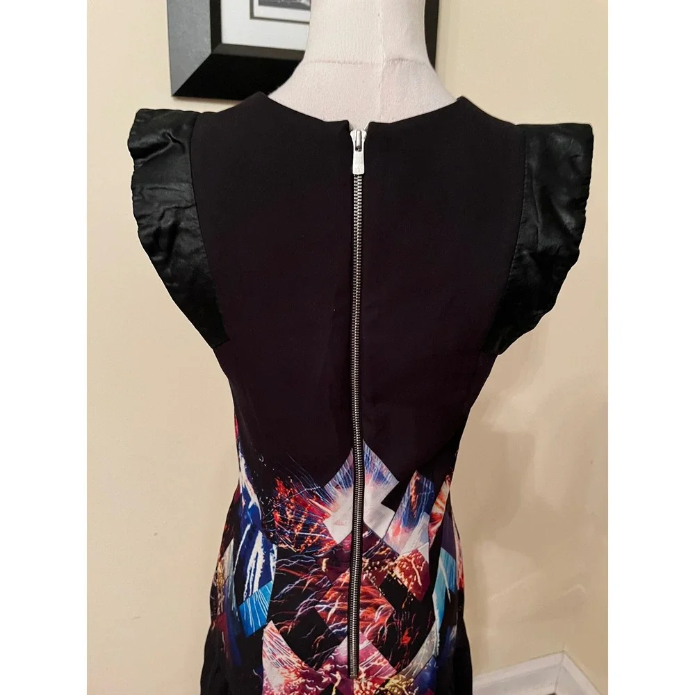 Sandro Paris Fireworks Print Ruffle Mini Dress Black Size 1 Small